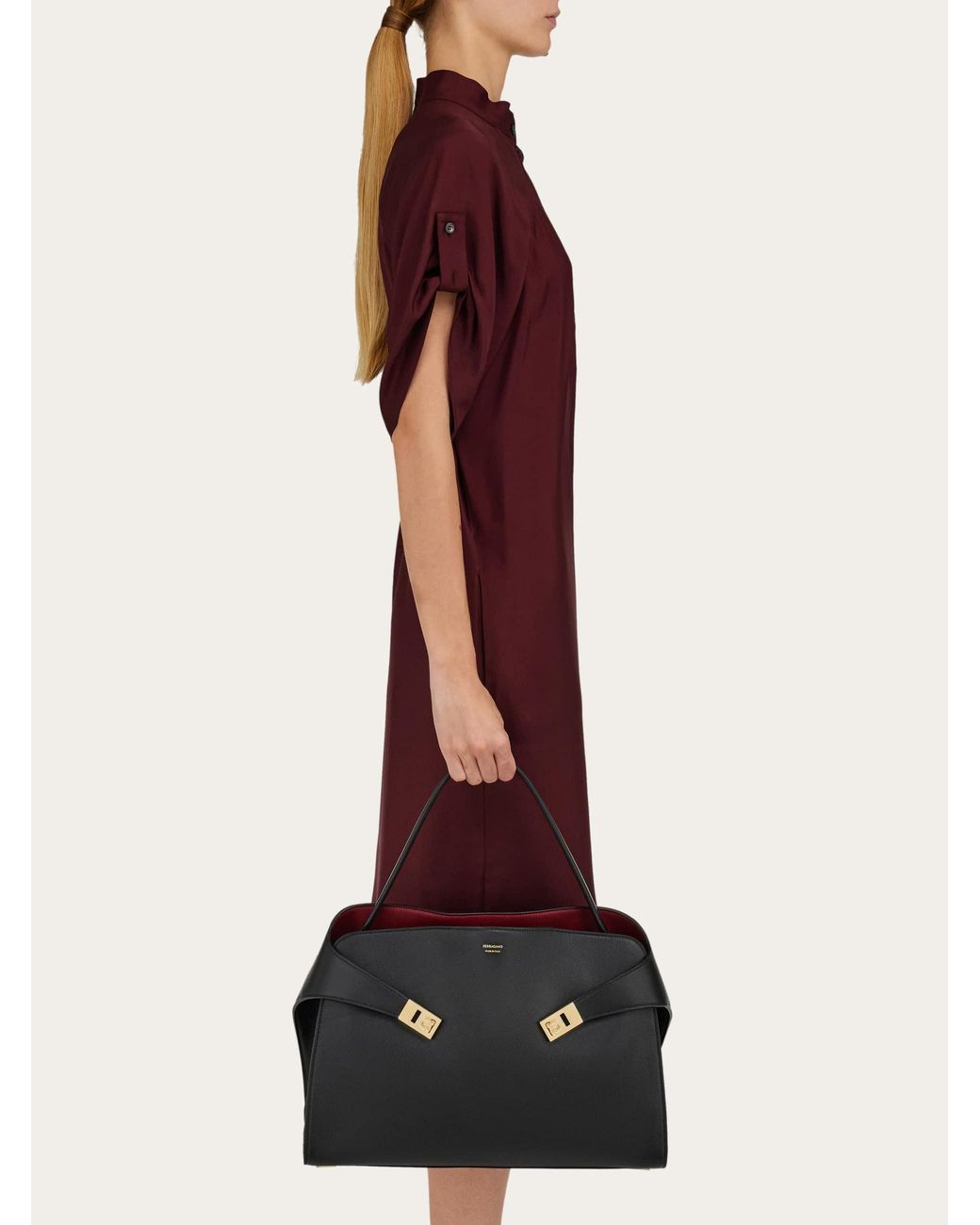 Ferragamo Black Hug Soft Bicolor Shoulder Bag (L)