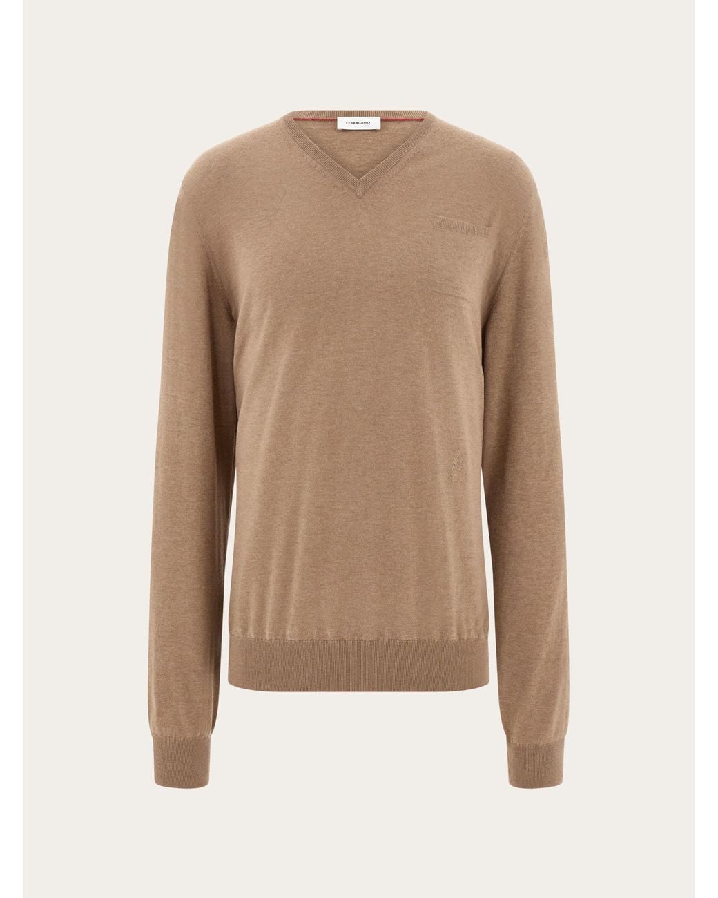 Ferragamo Natural V-Neck Sweater With Pocket Detail for men