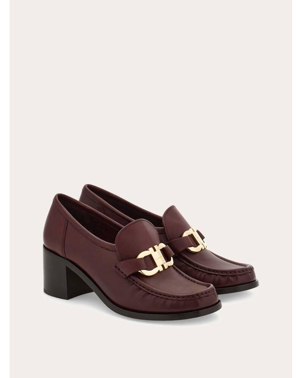 Ferragamo Purple Block Heel Loafer With Gancini Ornament .5