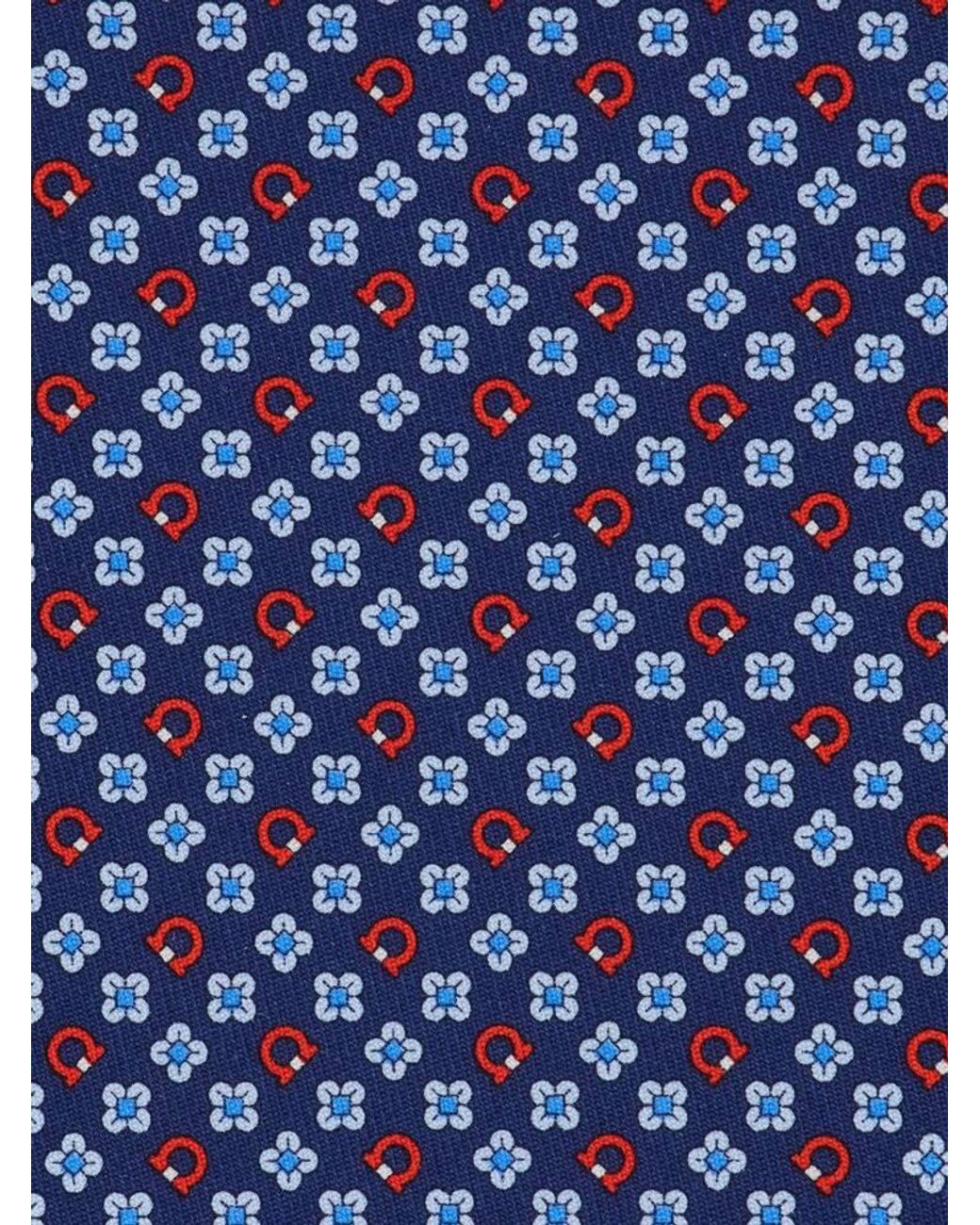 Ferragamo Blue Gancini Flower Print Silk Tie for men