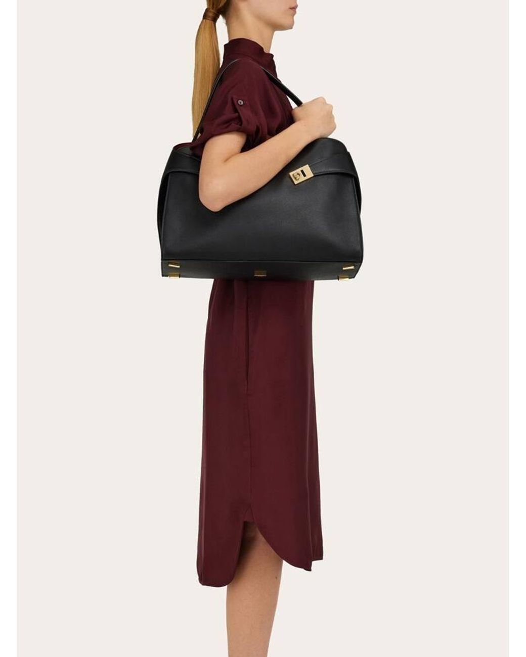 Ferragamo Black Hug Soft Bicolor Shoulder Bag (L)