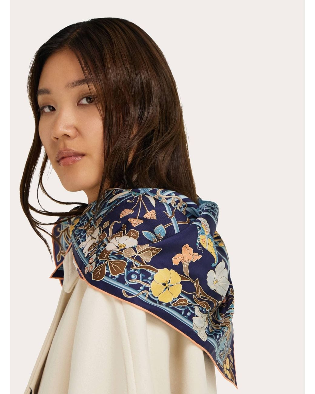 Ferragamo Blue Liberty Print Silk Scarf