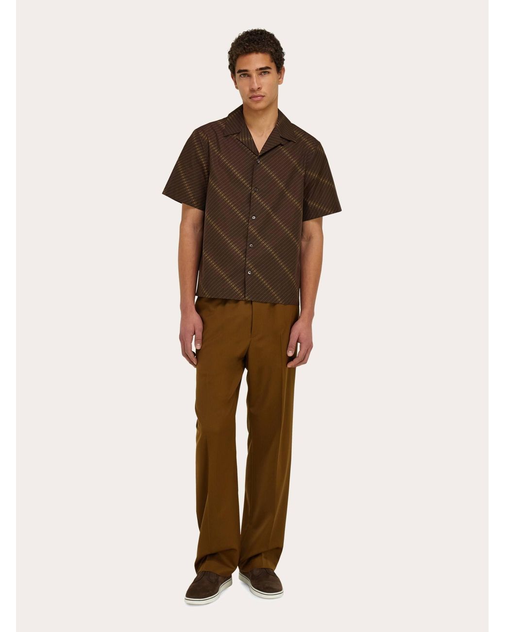 Ferragamo Brown Short Sleeve Bowling Shirt for men