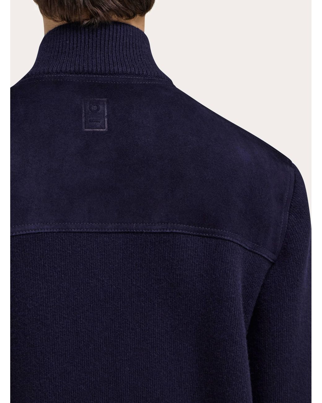 Ferragamo Blue Suede Bomber With Knitted Details for men