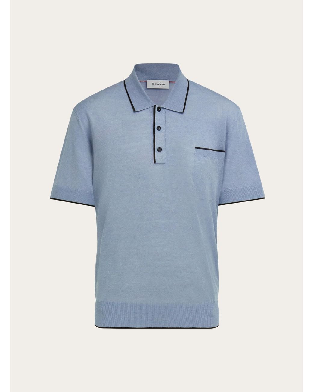 Ferragamo Blue Knitted Polo With Contrasting Trims for men