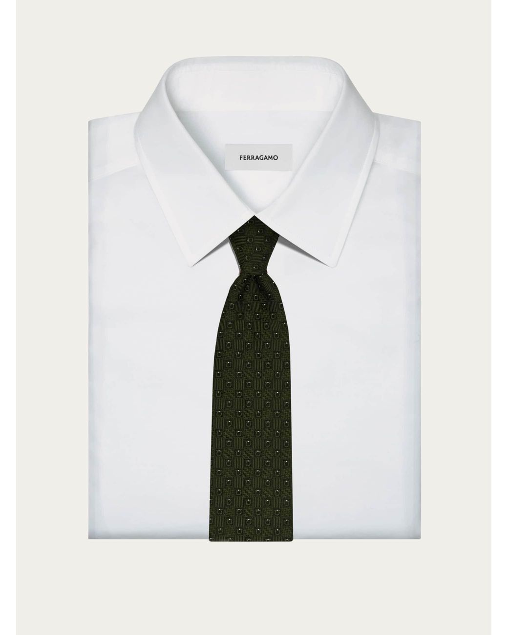 Ferragamo Green Gancini Silk Jacquard Tie for men
