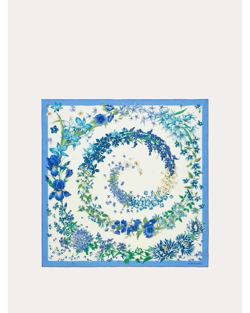 Ferragamo Blue Spring Print Silk Scarf