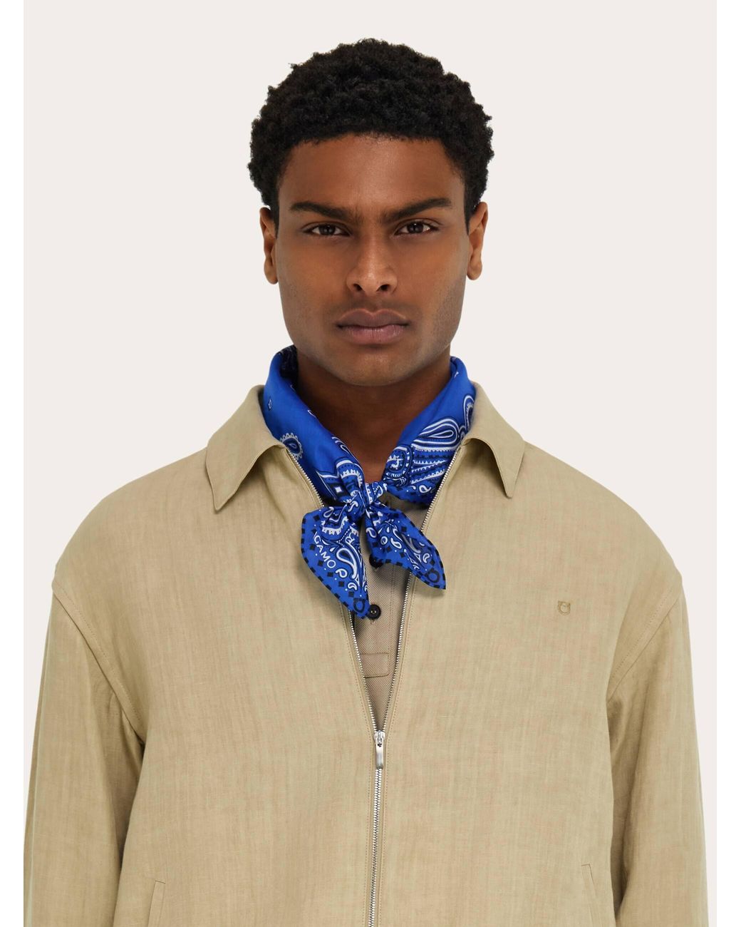 Ferragamo Blue Arabesque Print Bandana for men