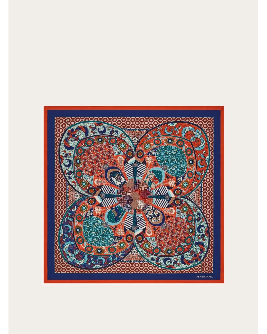 Ferragamo Blue Monile Print Silk Scarf