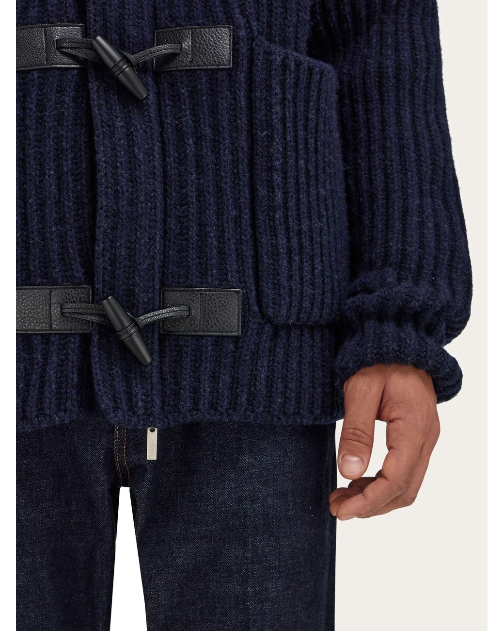Ferragamo Blue Wool Blend Duffle Coat for men