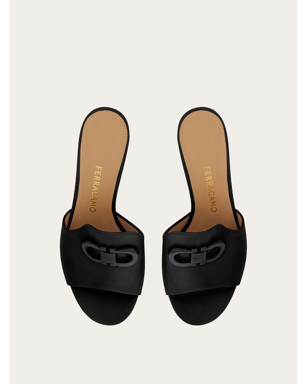 Ferragamo Natural Mid Heel Slide With Gancini Buckle .5