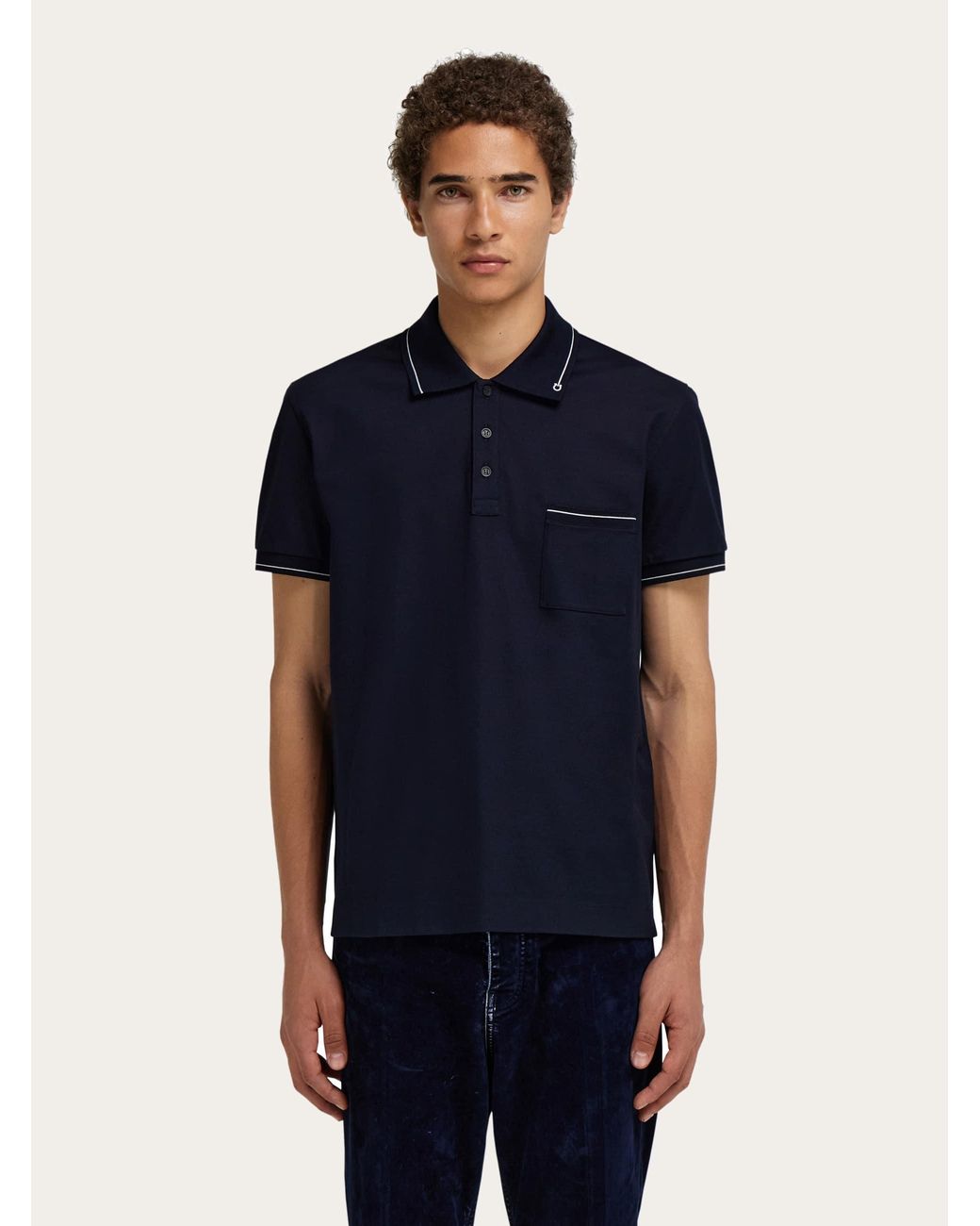 Ferragamo Blue Gancini Polo Shirt for men