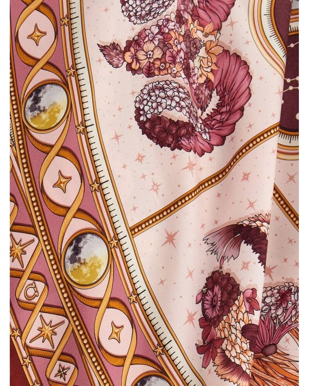 Ferragamo Pink Horoscope Print Silk Scarf