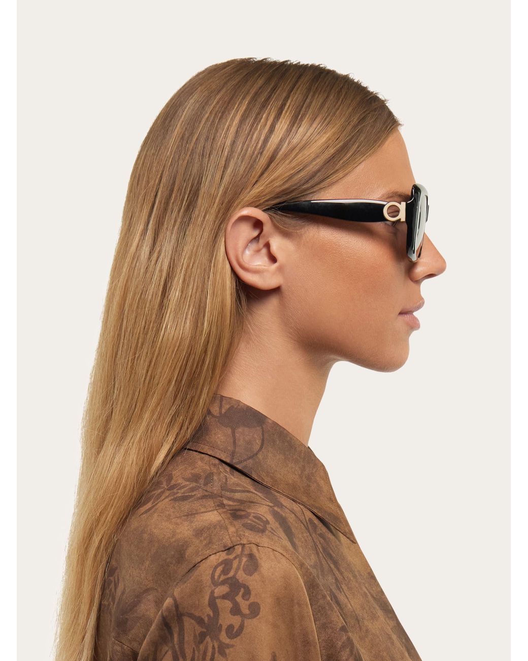 Ferragamo Black Rectangular Frame Sunglasses
