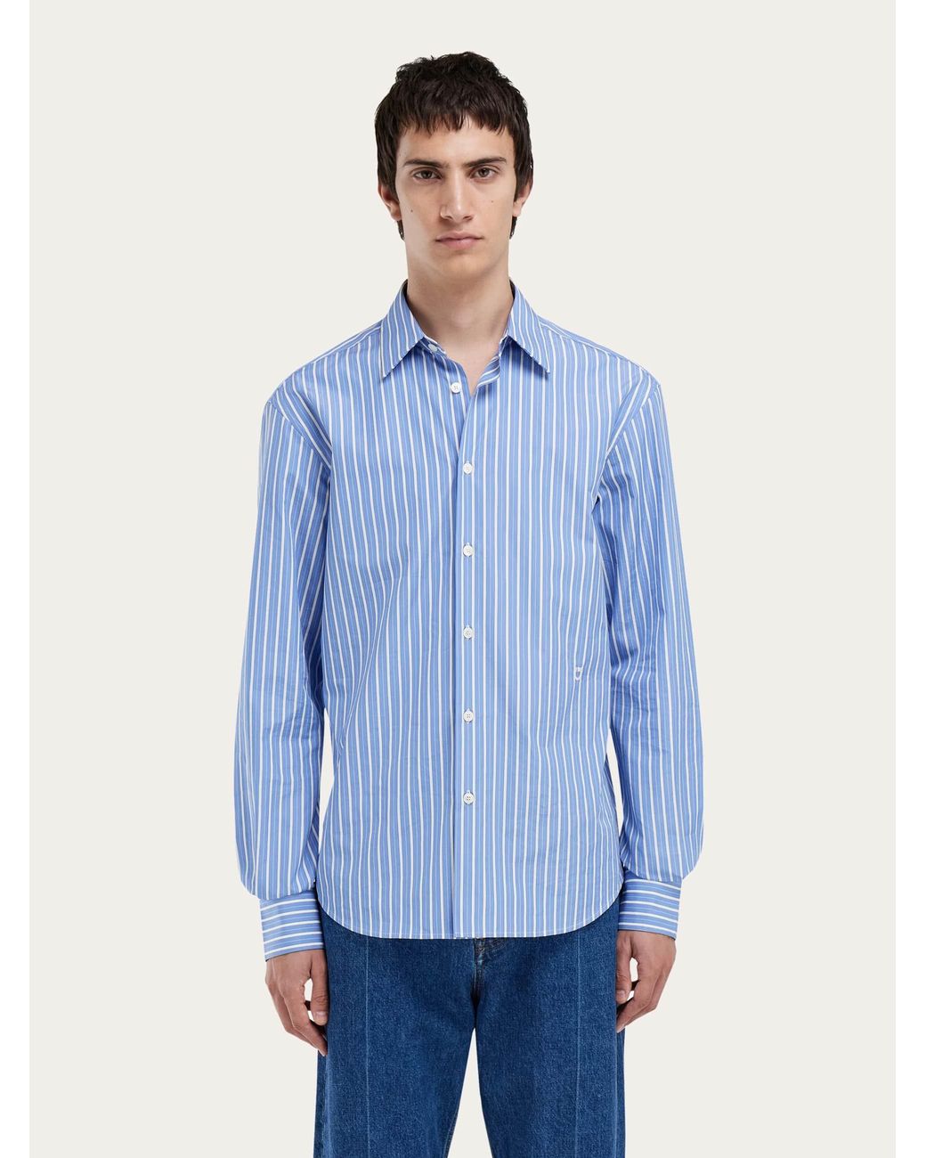 Ferragamo Blue Poplin Shirt for men