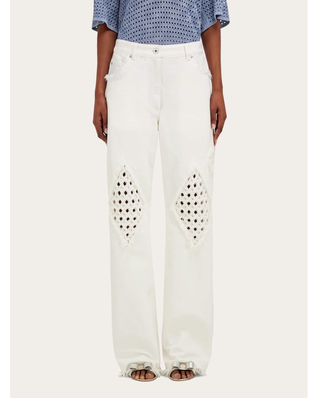 Ferragamo White Jeans With Frayed Detail