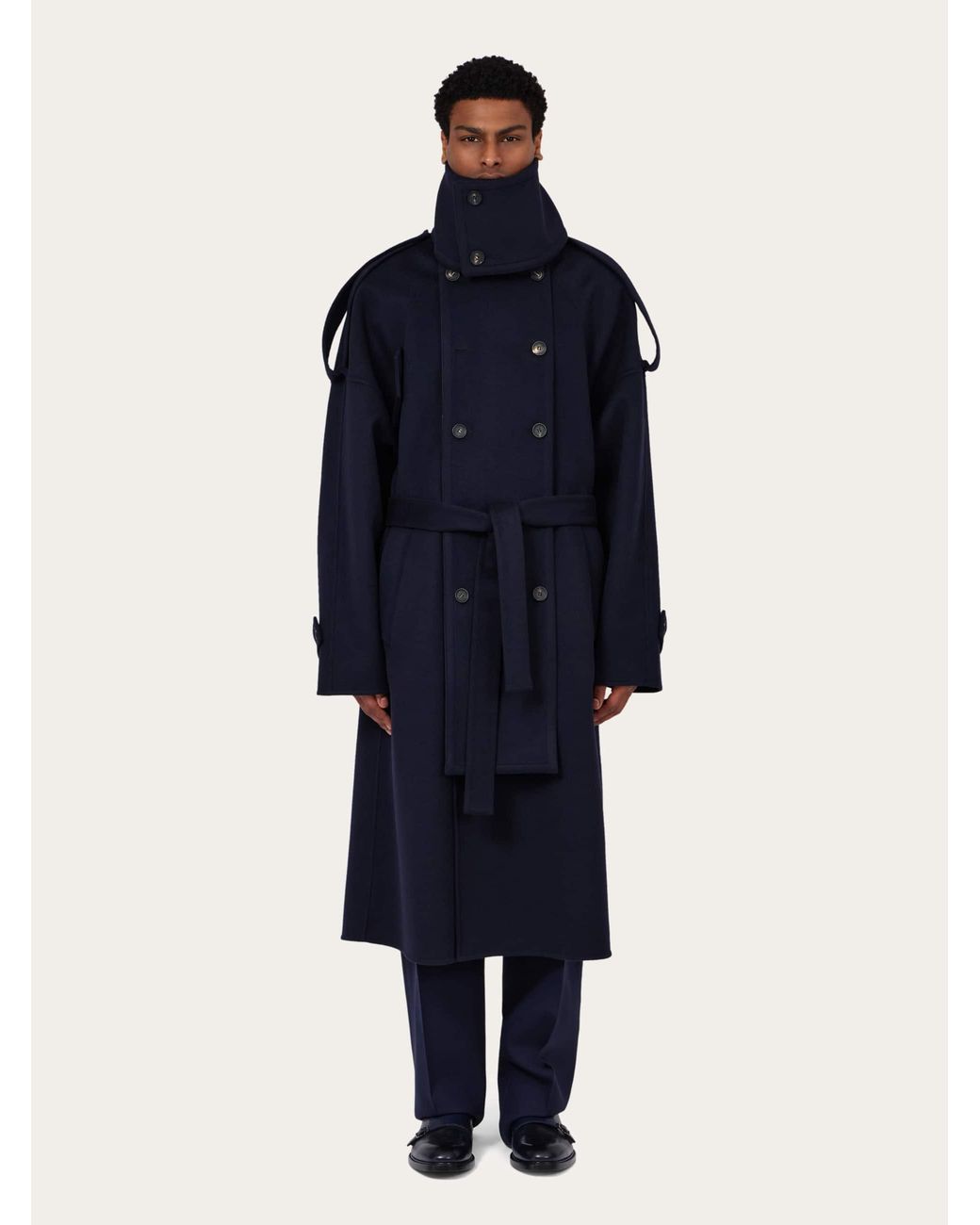 Ferragamo Blue Oversize Wool And Cashmere Coat for men
