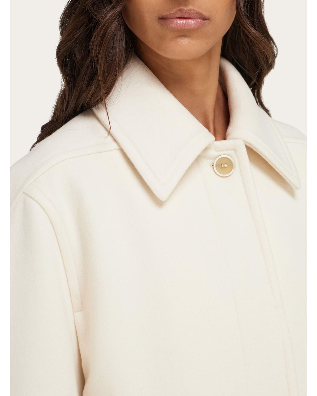 Ferragamo Natural Single Breasted Wool And Cashmere Coat
