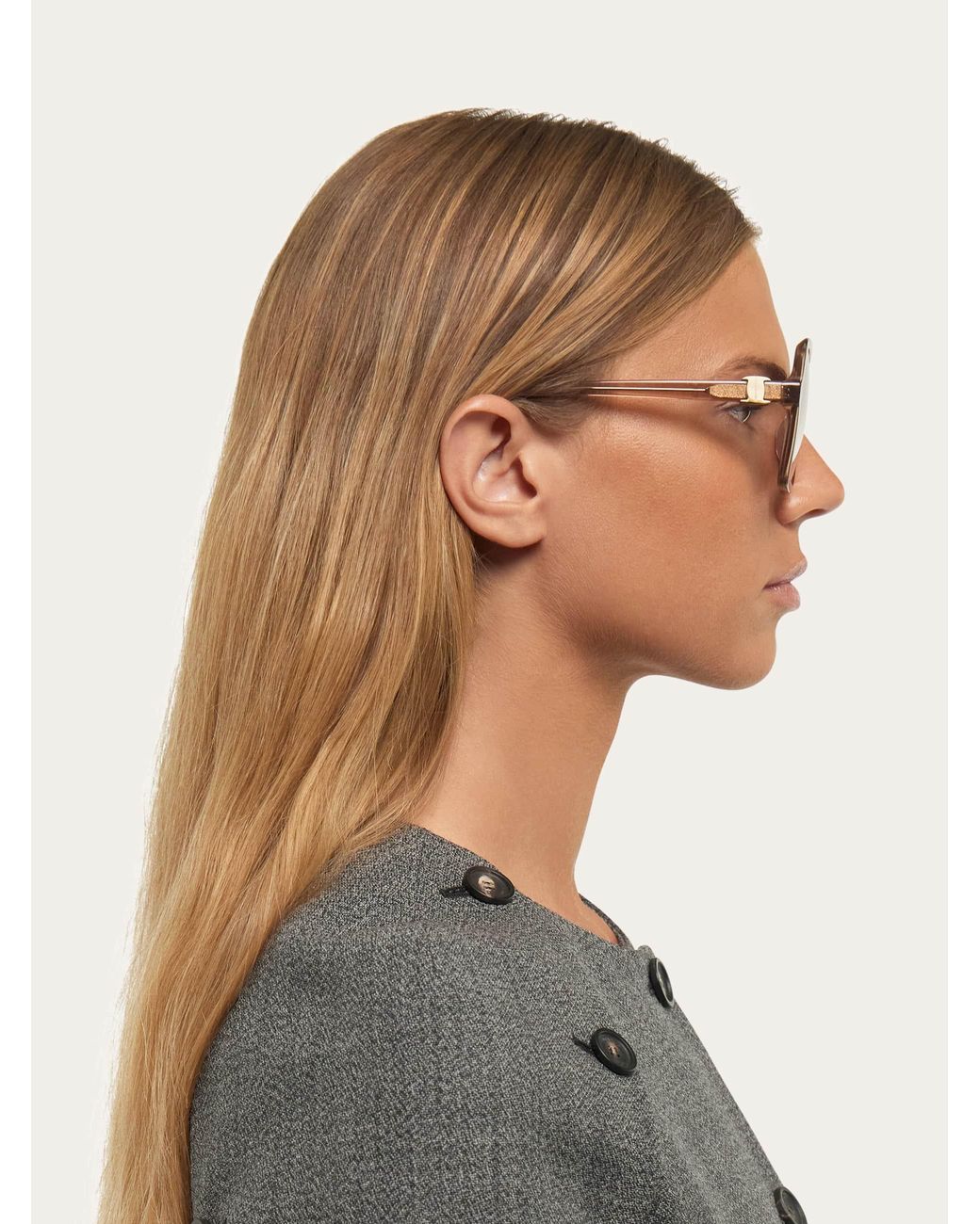 Ferragamo Natural Square Frame Sunglasses