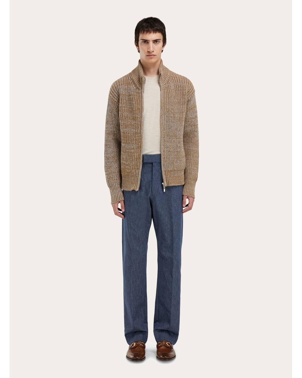 Ferragamo Brown High Neck Cardigan for men