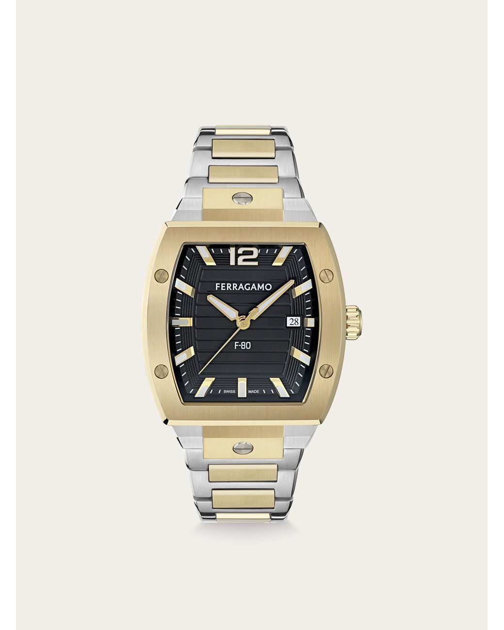 Ferragamo White F80 Tonneau 3H Watch for men