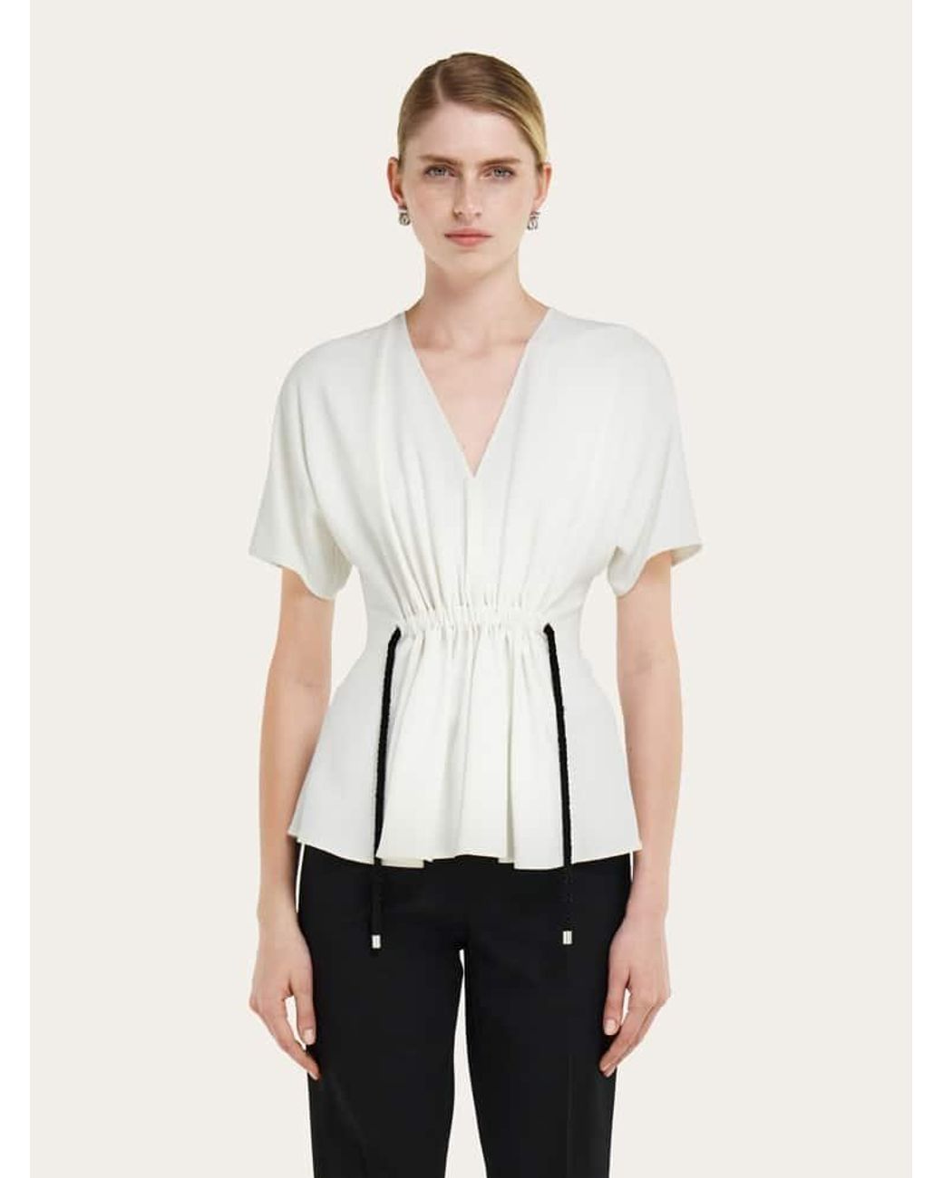 Ferragamo Natural Viscose Top With Gathered Waist