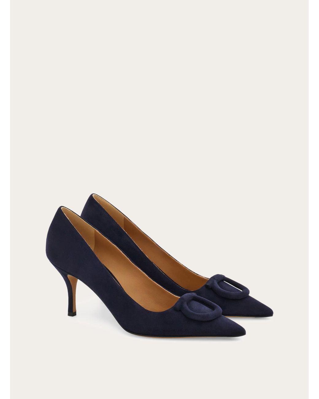 Ferragamo Blue Mid Heel Maxi Gancini Pump