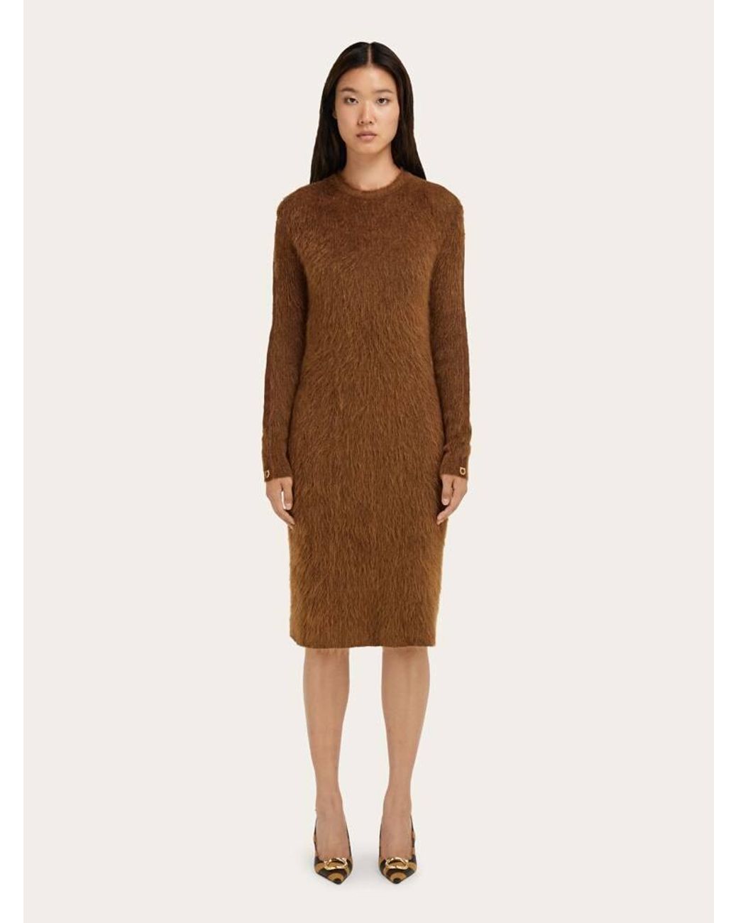 Ferragamo Brown Knitted Crew Neck Dress