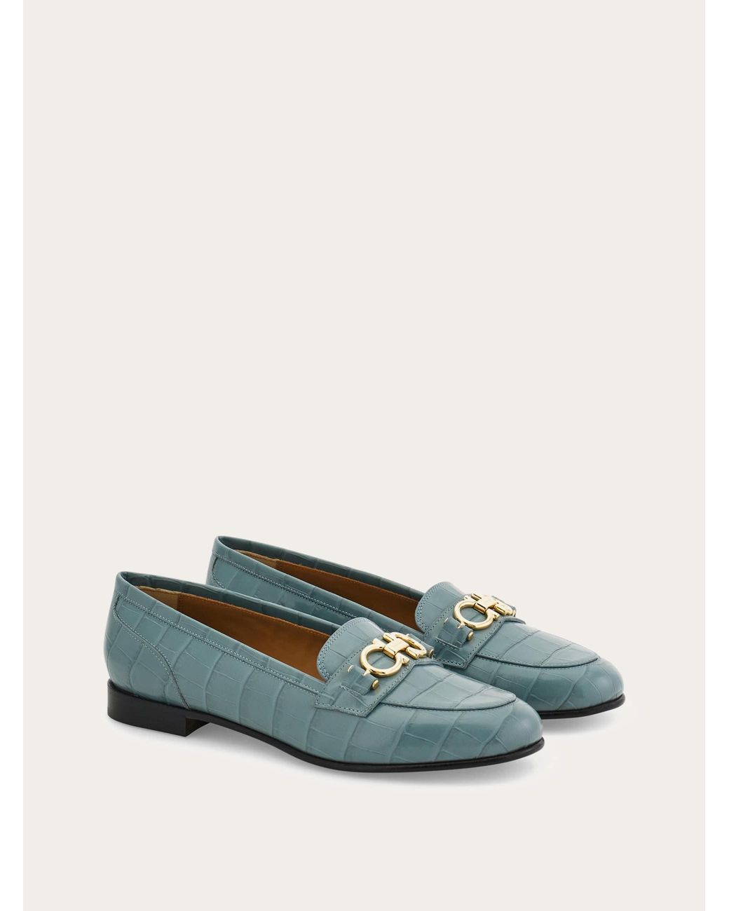 Ferragamo Blue Gancini Ornament Moccasin