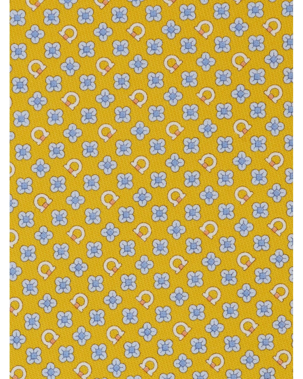 Ferragamo Yellow Gancini Flower Print Silk Tie for men