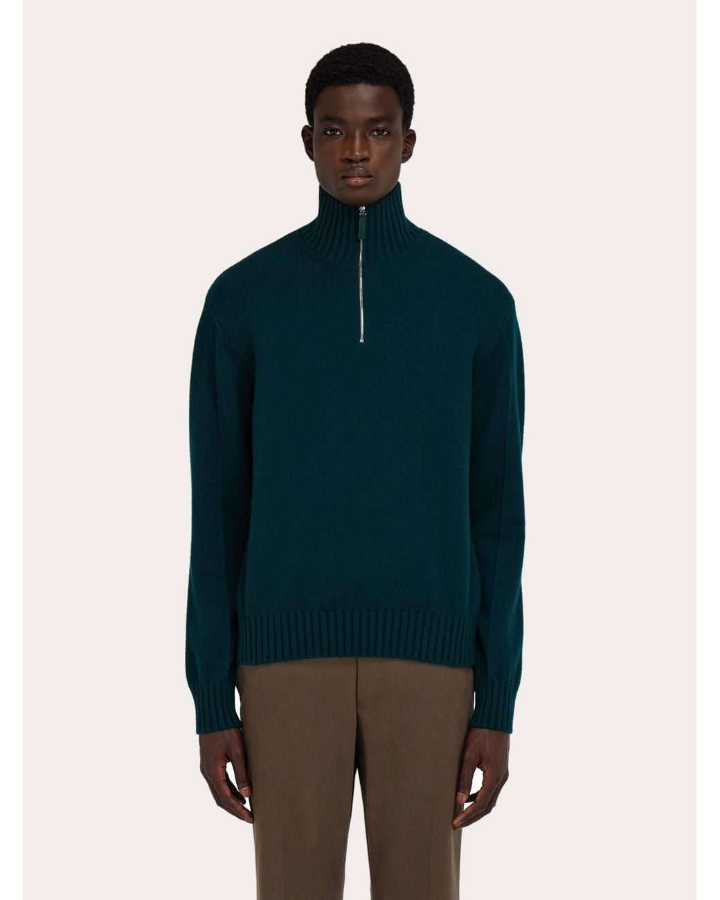 Ferragamo Blue High Neck Cashmere Pullover for men