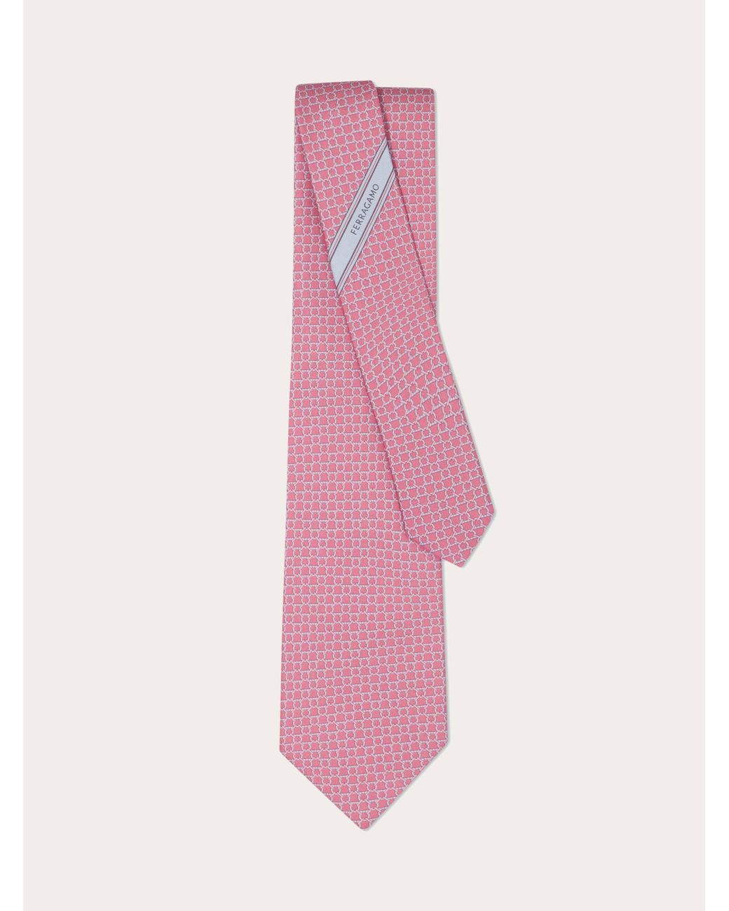 Ferragamo Pink Link Print Silk Tie for men