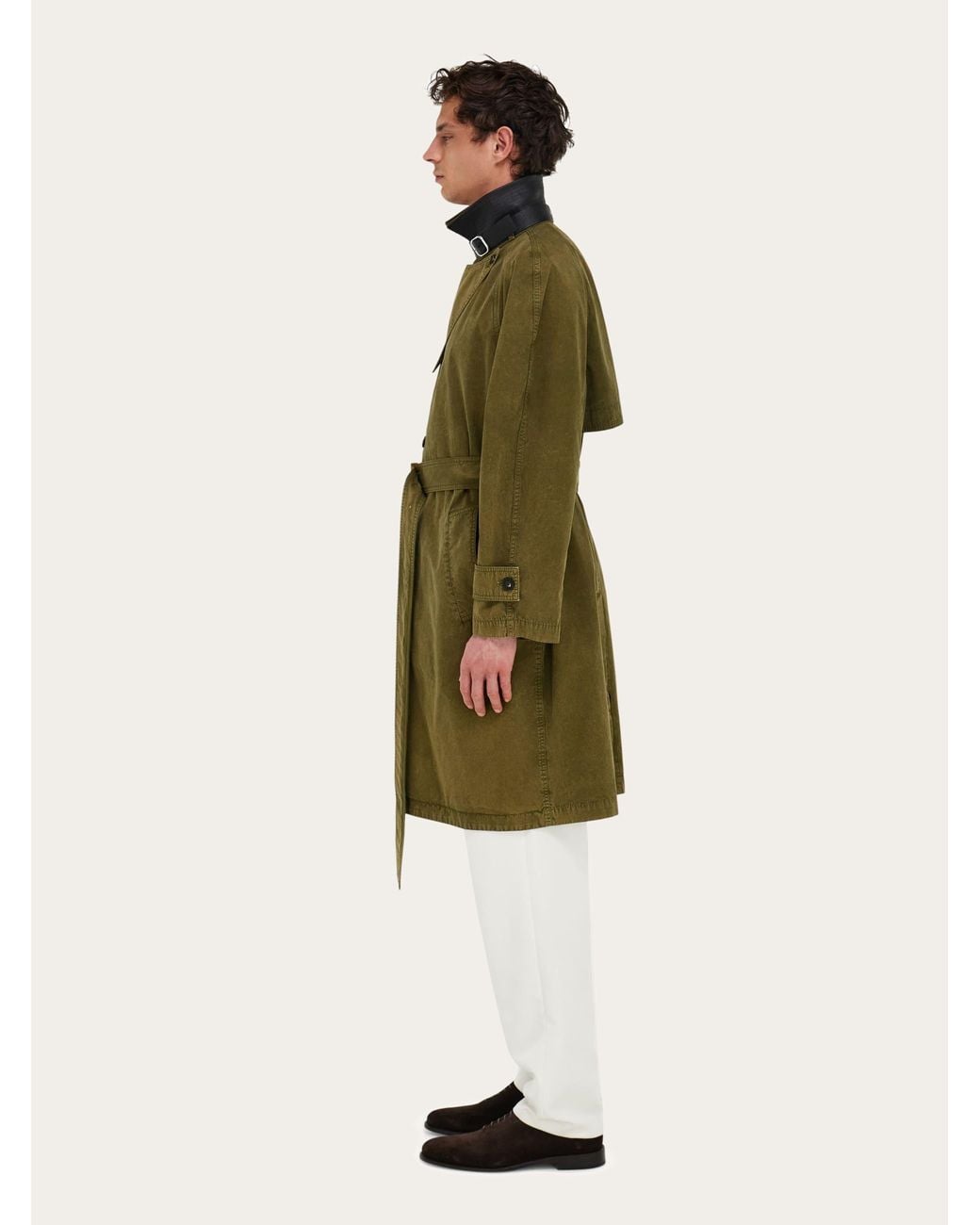 Ferragamo Green Single Breasted Trench Coat for men