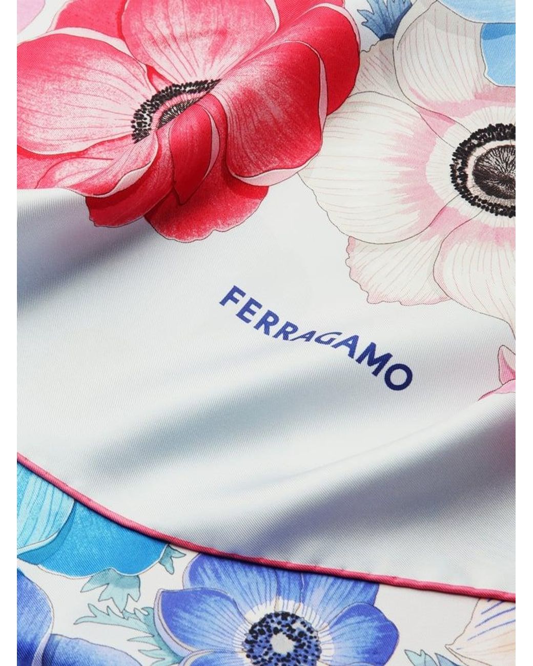 Ferragamo Blue Anemone Print Silk Scarf