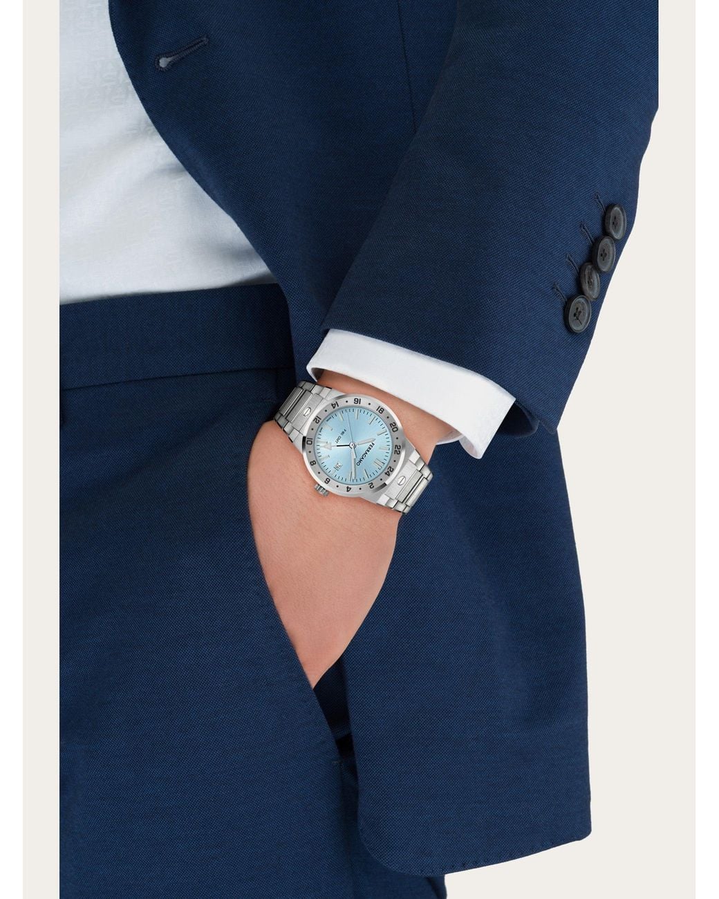 Ferragamo Blue F-80 Classic Gmt Watch for men