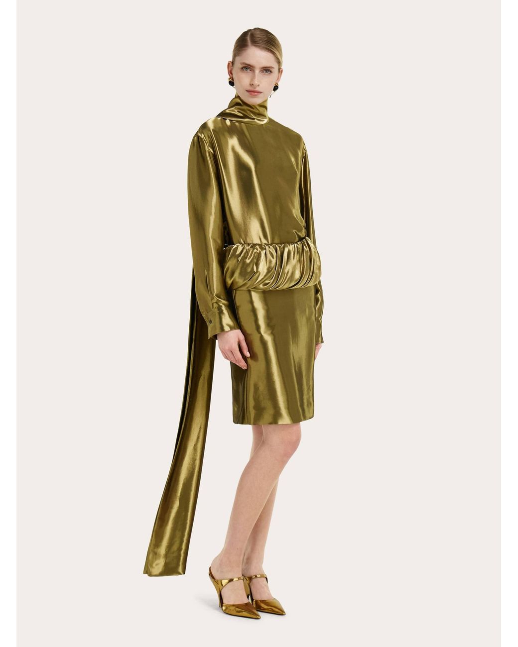 Ferragamo Green Liquid Lamé Skirt