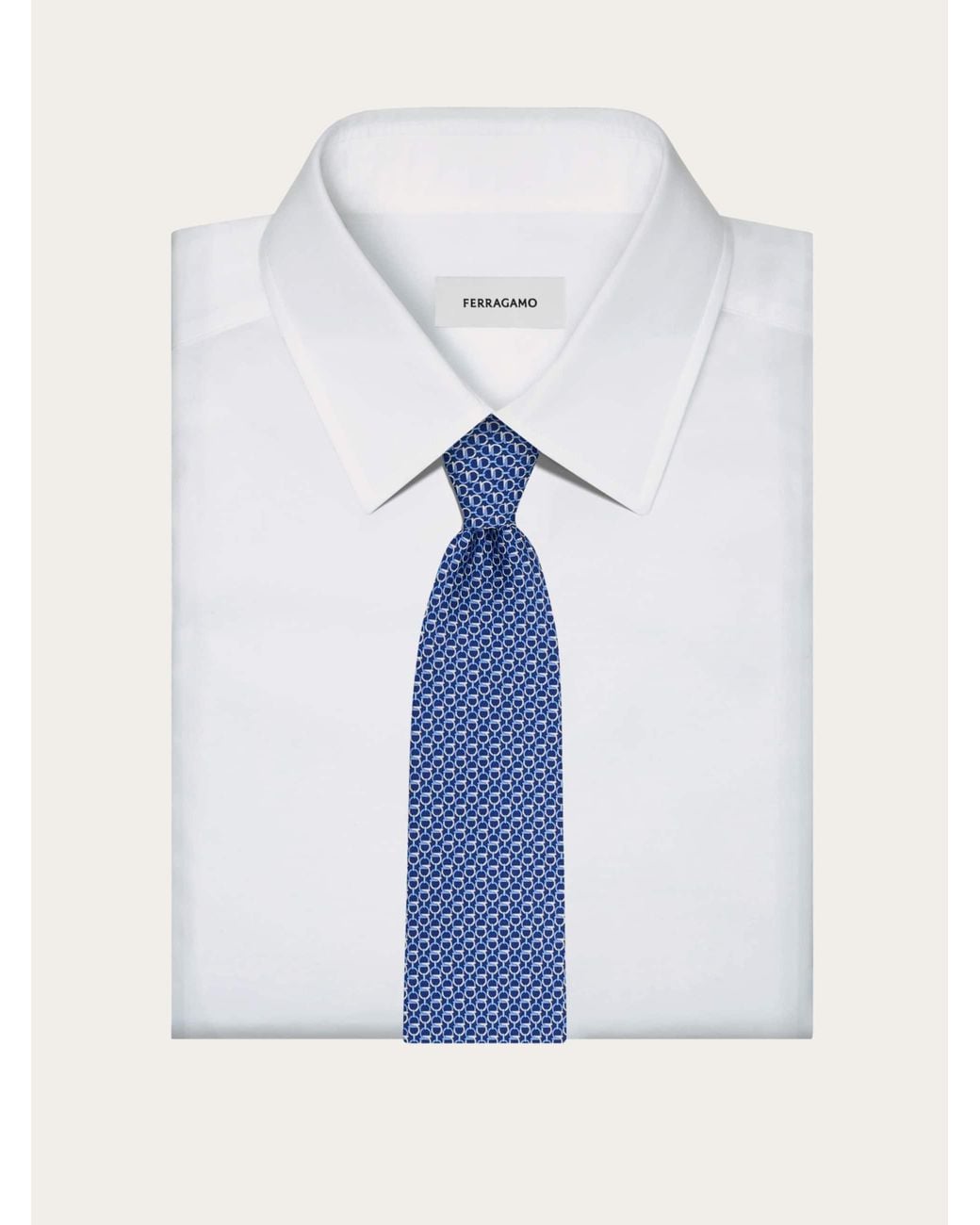 Ferragamo Blue Gancini Links Print Silk Tie for men