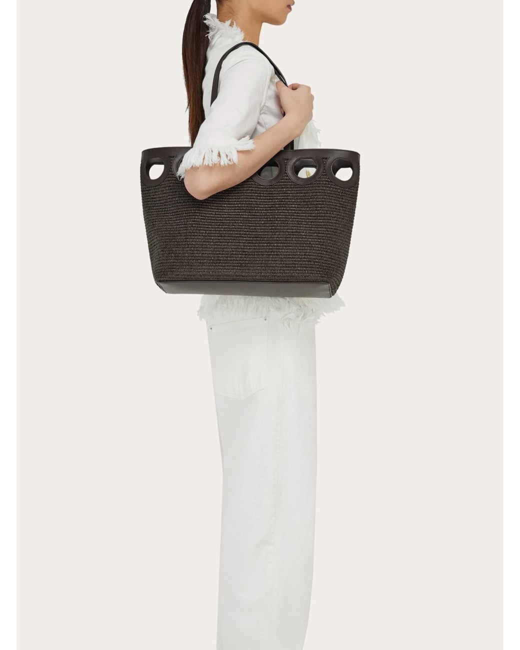 Ferragamo Black Gancini Outline Tote Bag (M)