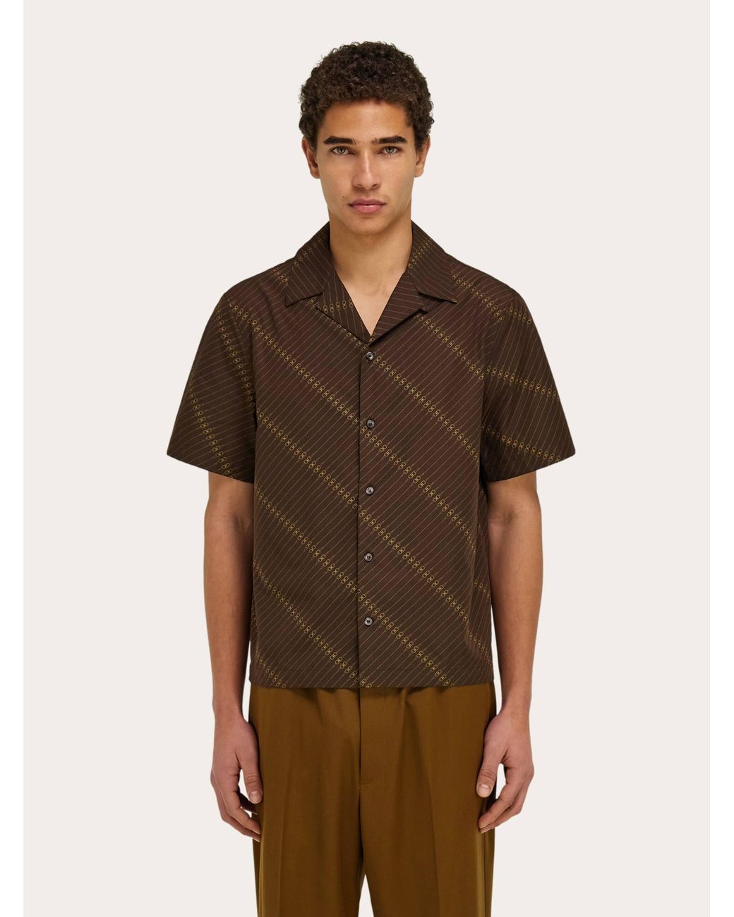 Ferragamo Brown Short Sleeve Bowling Shirt for men