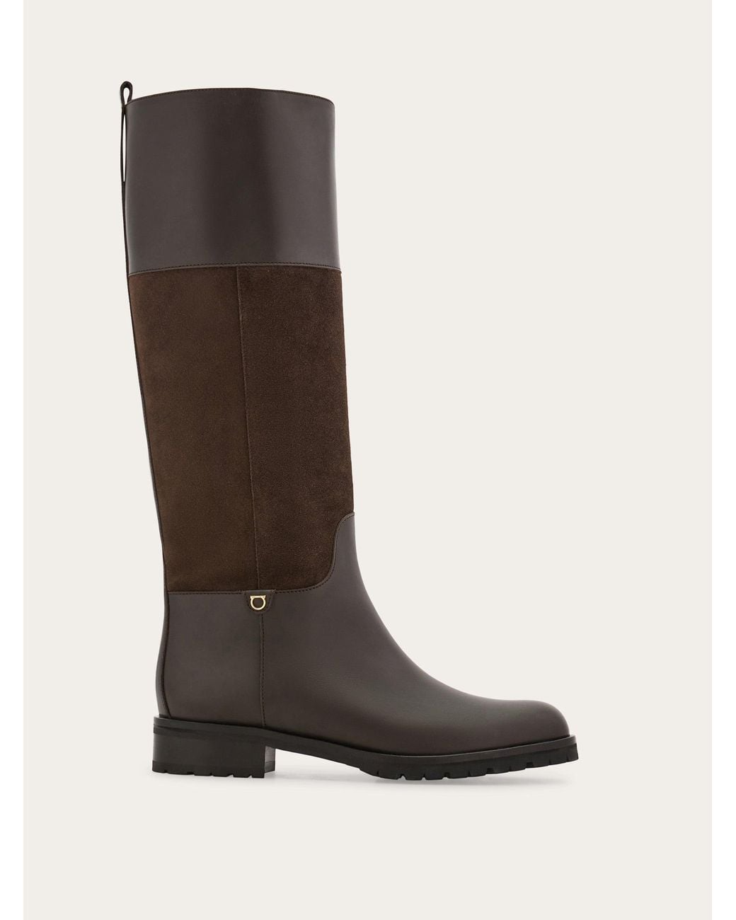 Ferragamo Brown Knee High Gancini Ornament Boot