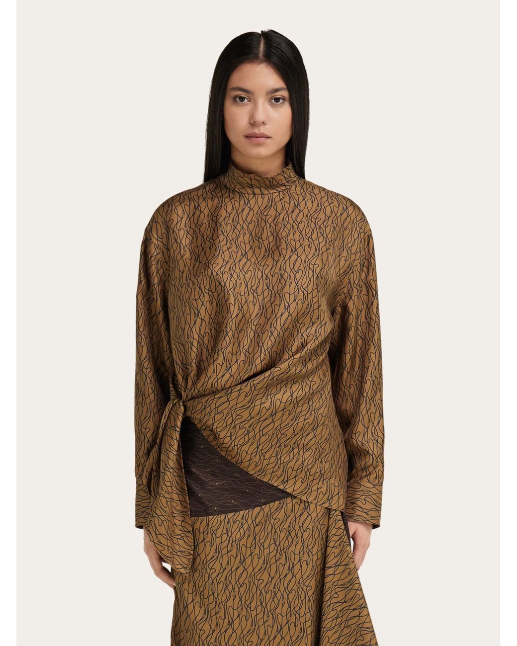 Ferragamo Brown Silk Shirt With Side Knot