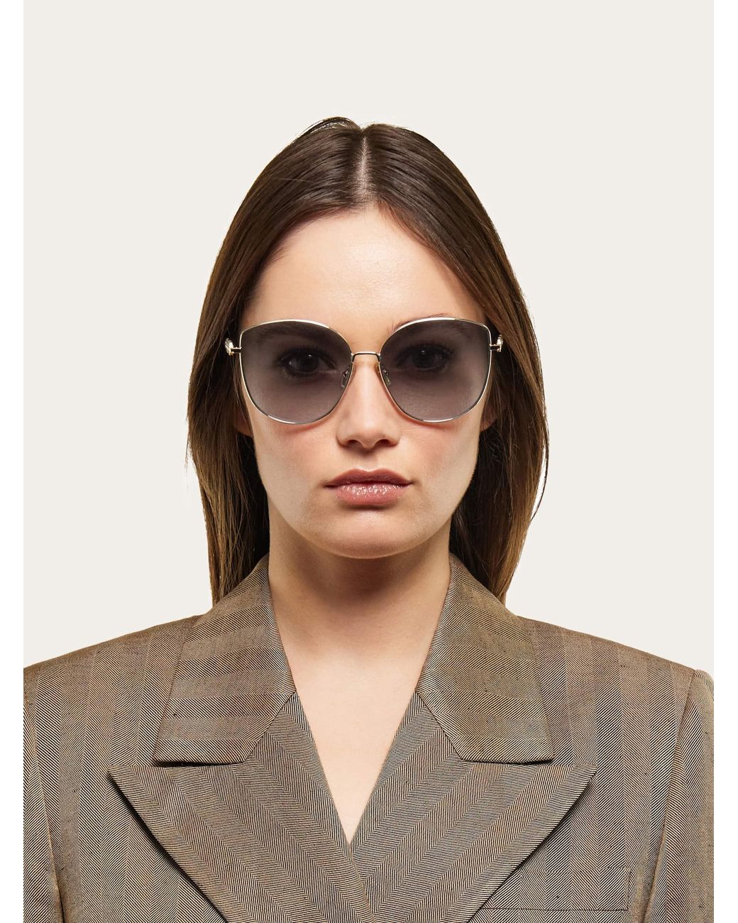 Ferragamo Gray Rectangular Frame Sunglasses