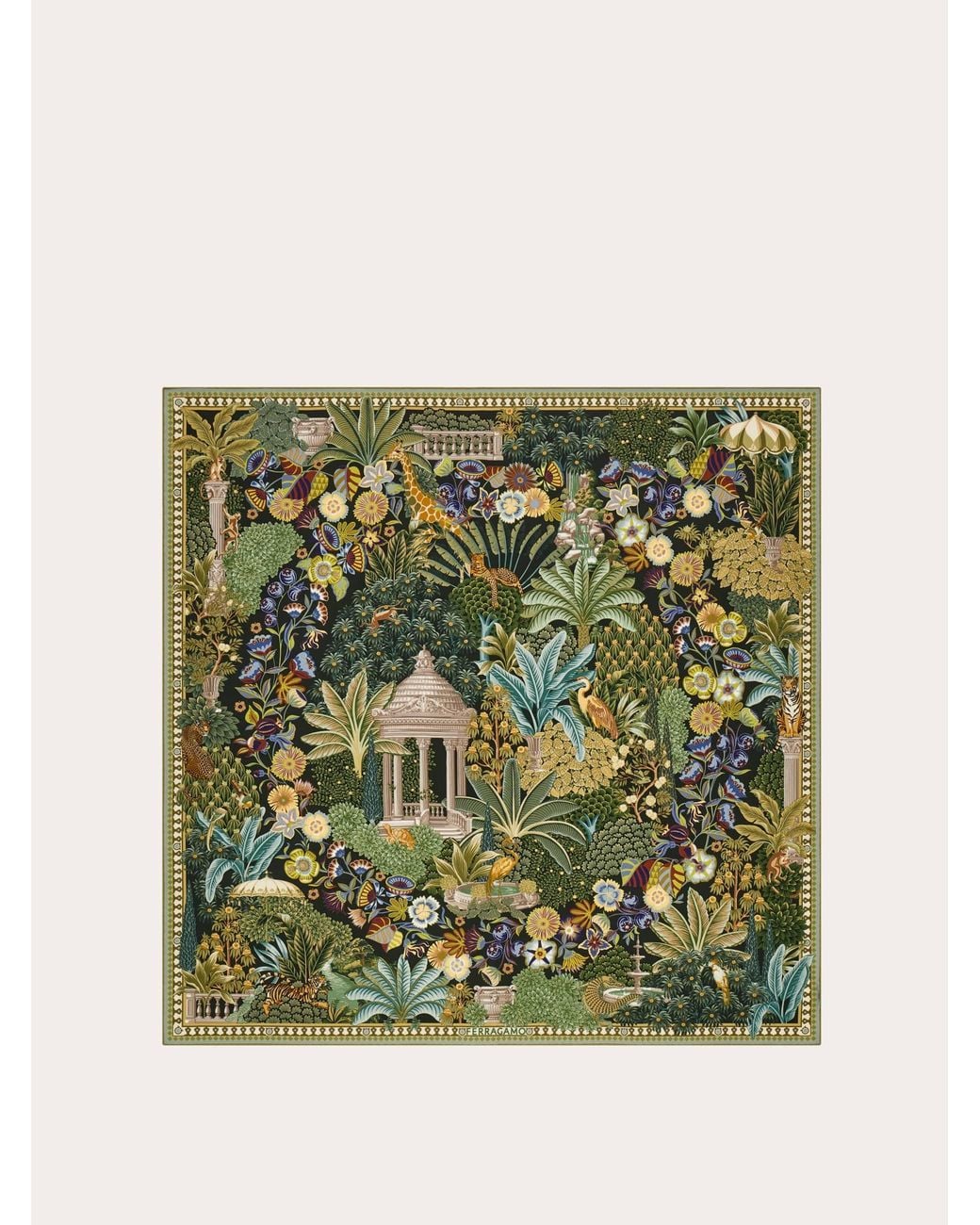 Ferragamo Green Garden Print Silk Scarf