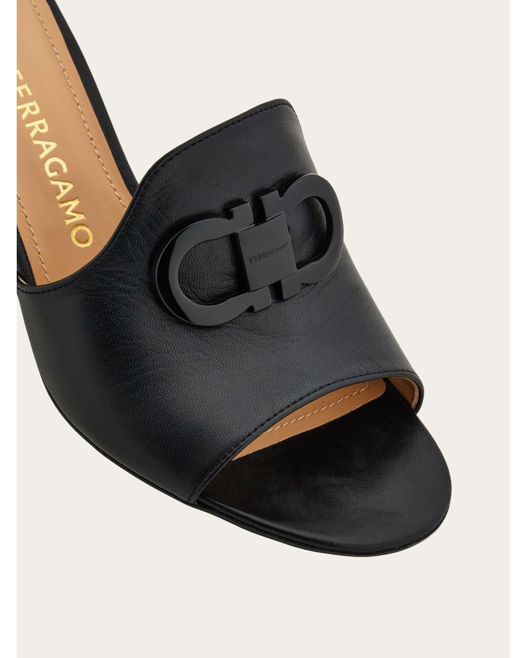 Ferragamo Natural Mid Heel Slide With Gancini Buckle .5