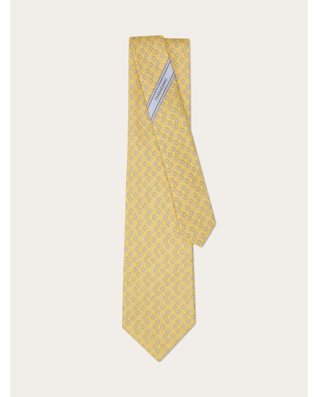 Ferragamo Yellow Good Luck Print Silk Tie for men