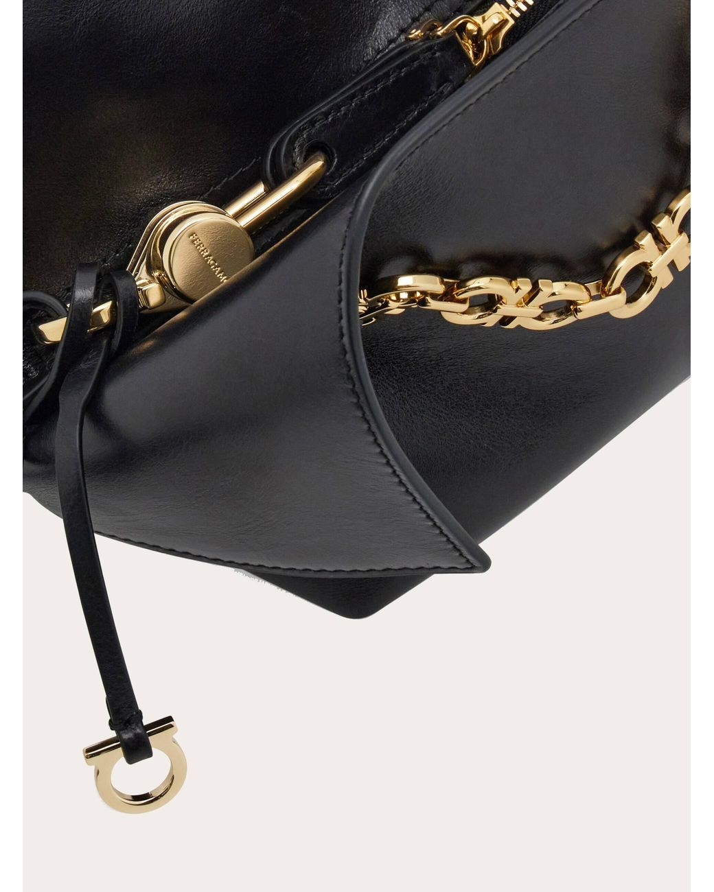 Ferragamo White Gancini Chain Folded Shoulder Bag (S)