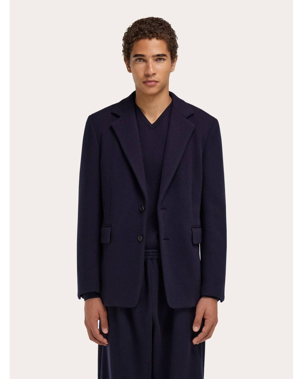 Ferragamo Blue Single Breasted Jersey Blazer for men