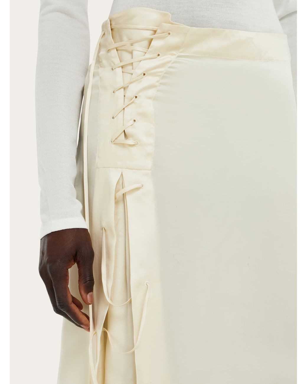 Ferragamo Natural Satin Skirt With String Tie Detail