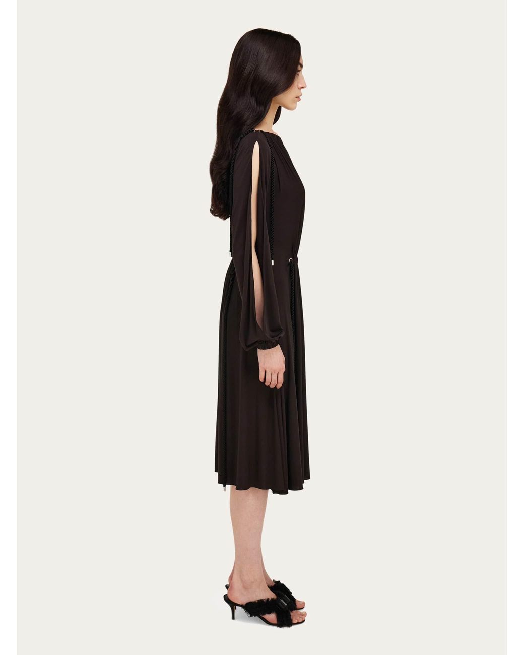 Ferragamo Black Viscose Dress With Gathered Detailing