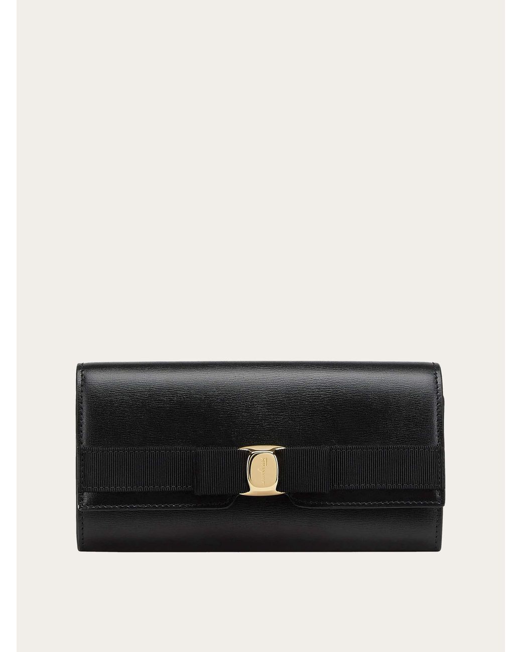 Ferragamo Black Vara Bow Continental Wallet